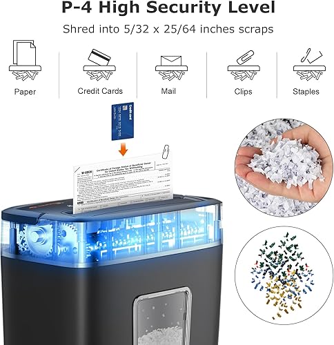 Miniatura 2 de Bonsaii Trituradora de papel microcortada de alta seguridad de 6 hojas, tarjetas de crédito, correo, grapas, clips, para uso doméstico con