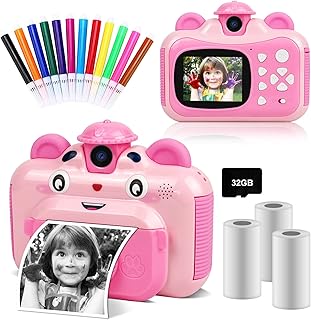 CL FUN Instant Print Camera for Kids, Digital Toddler Camera for Girls with 12 Colorful Pen & 3 Print Paper, Zero Ink 180°...
