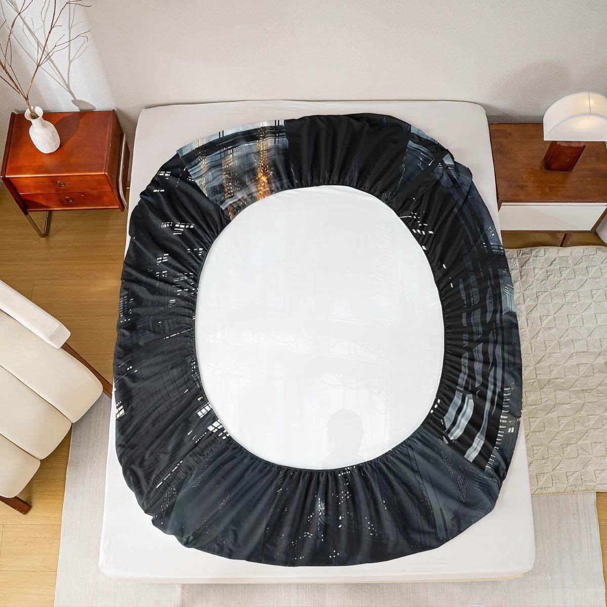 Homemissing Sábana bajera ajustable de anime futurista para niños y niñas, diseño de escena de la ciudad de anime oscuro, sábana bajera de 16 pulgadas de profundidad, tamaño King, decoración de