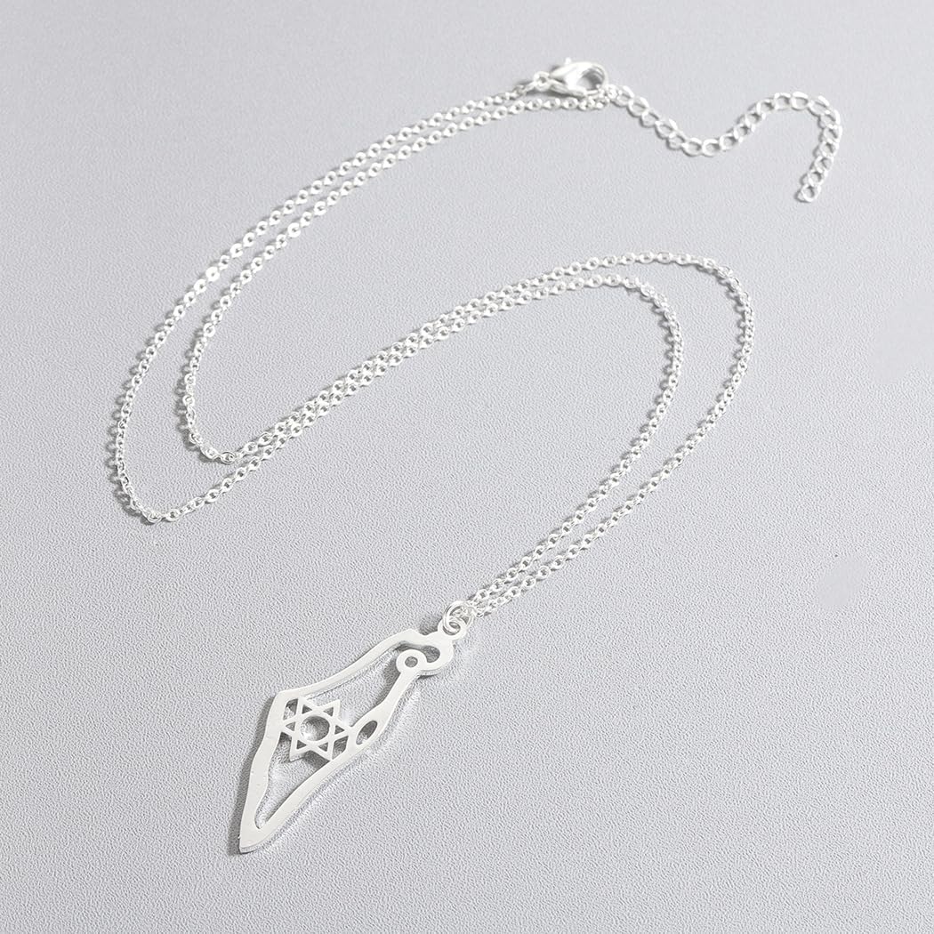Star of David Pendant Necklace, Stainless Steel Israel Map Hollow Necklace for Women Men Personalized Charm Family Gifts (Silver) - Image 3