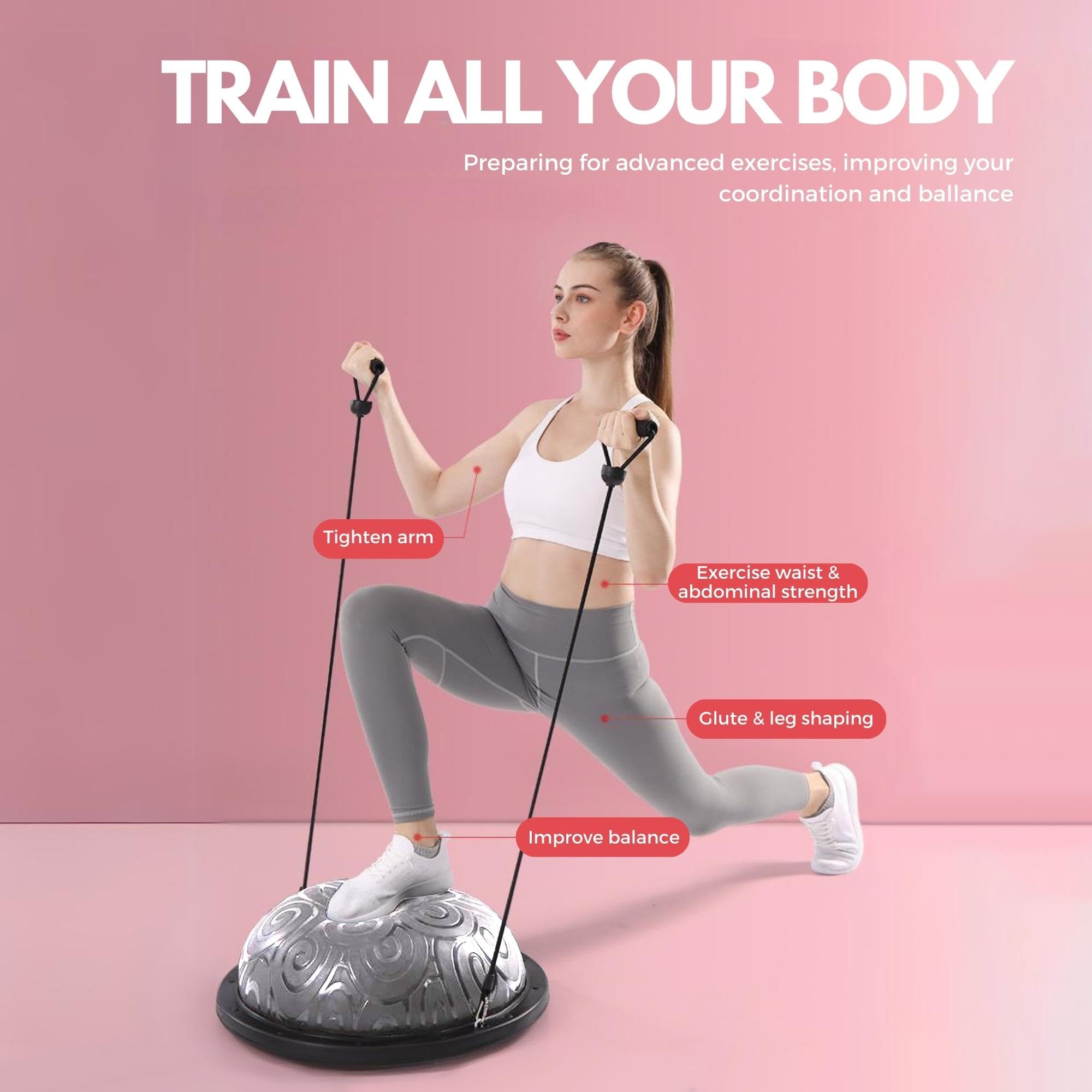 MAGIC SELECT Balance Trainingsball. Rutschfester Ball für Fitness, Yoga, Pilates, Krafttraining mit Widerstandsbändern. Halbkugelball für den Heimsport.