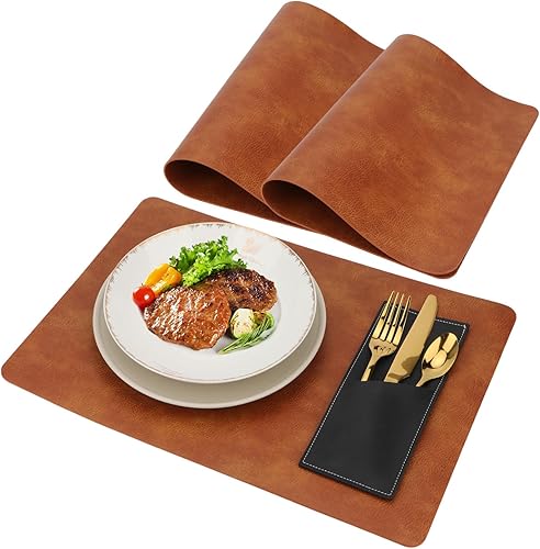 Miniatura 8 de Juego de 2 manteles individuales de cuero, Día de Acción de Gracias, Navidad, manteles individuales para cocina, impermeables, fáciles de limpiar,