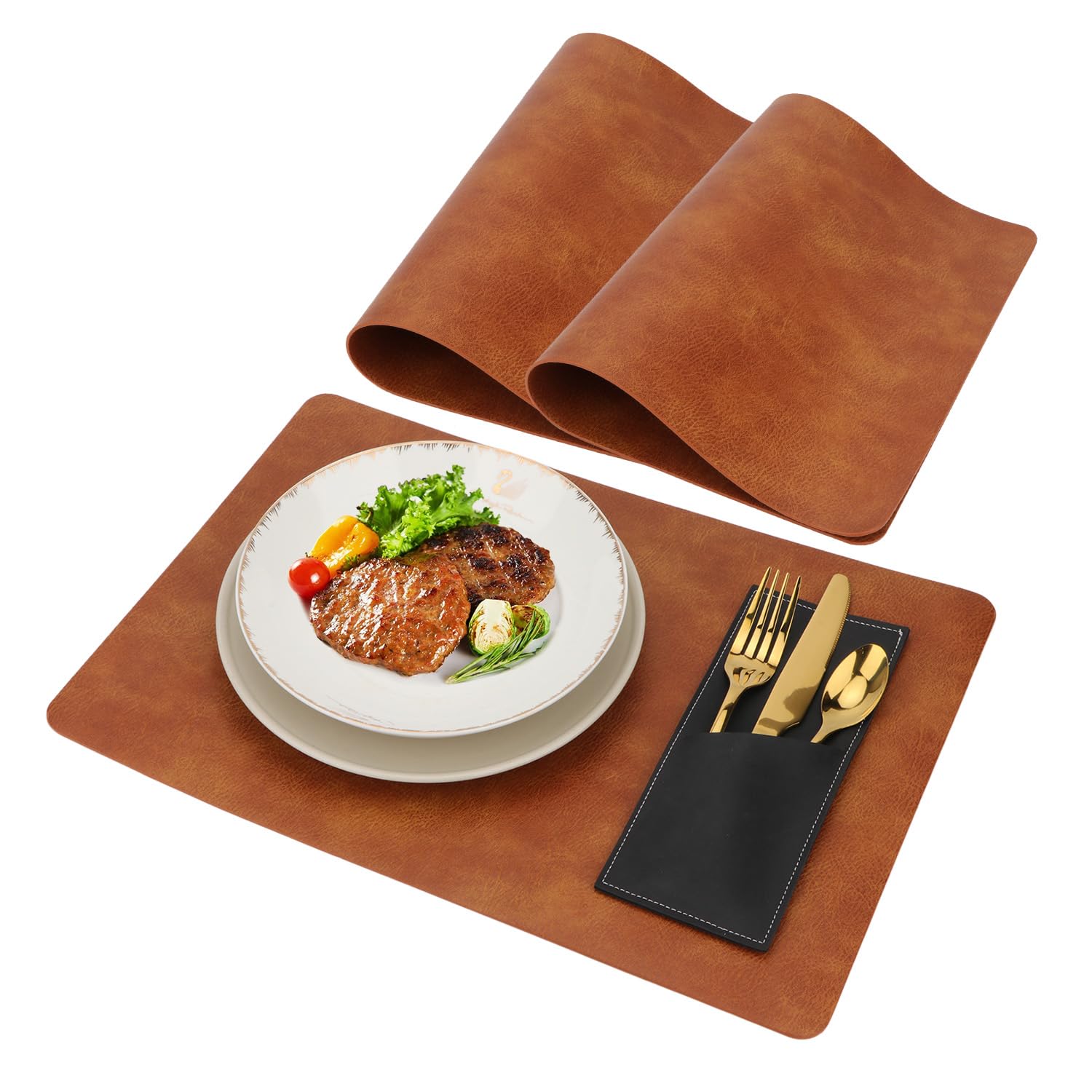 Brosay Leather Placemats Set of 2 Thanksgiving Christmas Day Place Mats for Kitchen Table Mat Waterproof Easy Clean Double Sides Available 2Pcs (Dark