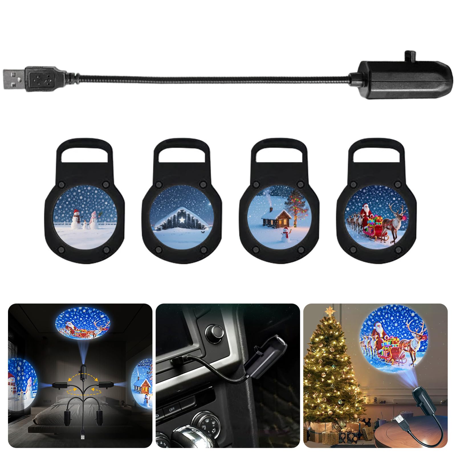 Projecteur de décoration de Noël alimenté par USB avec 4 diapositives à thème angles réglables pour la maison ou les fêtes