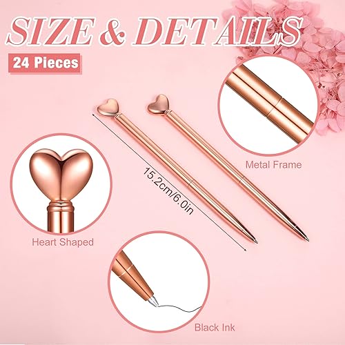 Vista 36 de Thenshop 24 bolígrafos en forma de corazón, retráctiles, de metal, lindos bolígrafos de 0.039 in de tinta negra, bolígrafos decorativos
