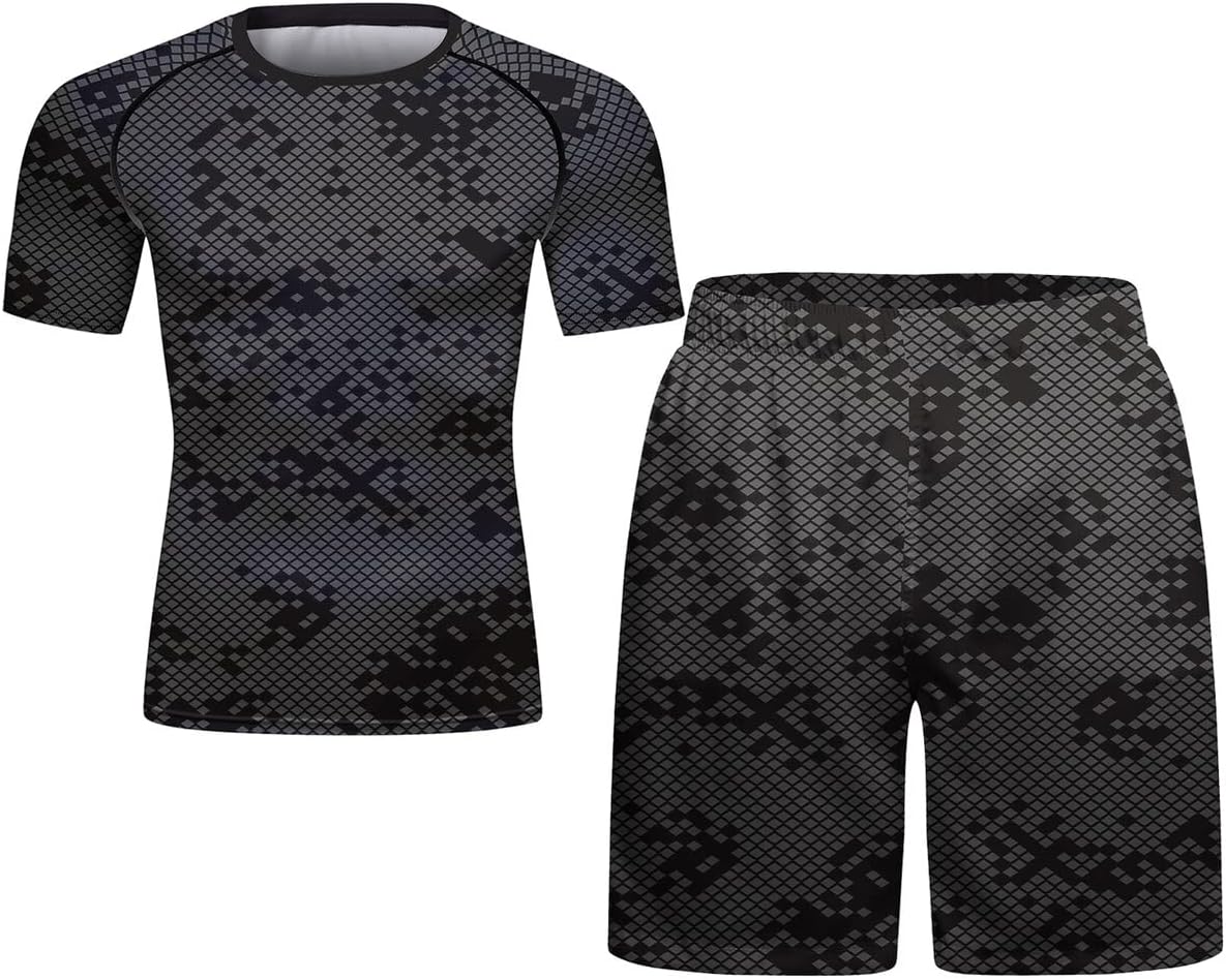 Men's Compression Short Sleeve and Thai Shorts Fight MMA Kick Boxing Shorts Training Sport Suit For Men