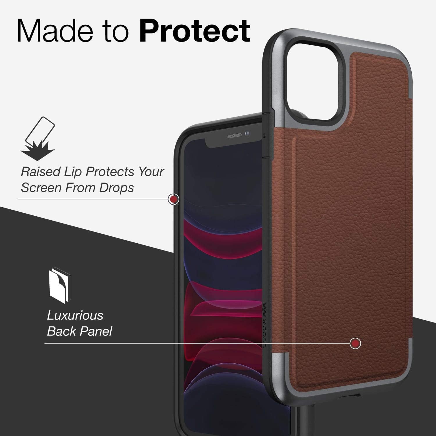 X-Doria Raptic Prime, Compatible with Apple iPhone 11 Case (Formerly Prime) - Military Grade Drop Tested, Aluminum Frame, Luxurious Back Panel, and Polycarbonate Protective Case, Brown