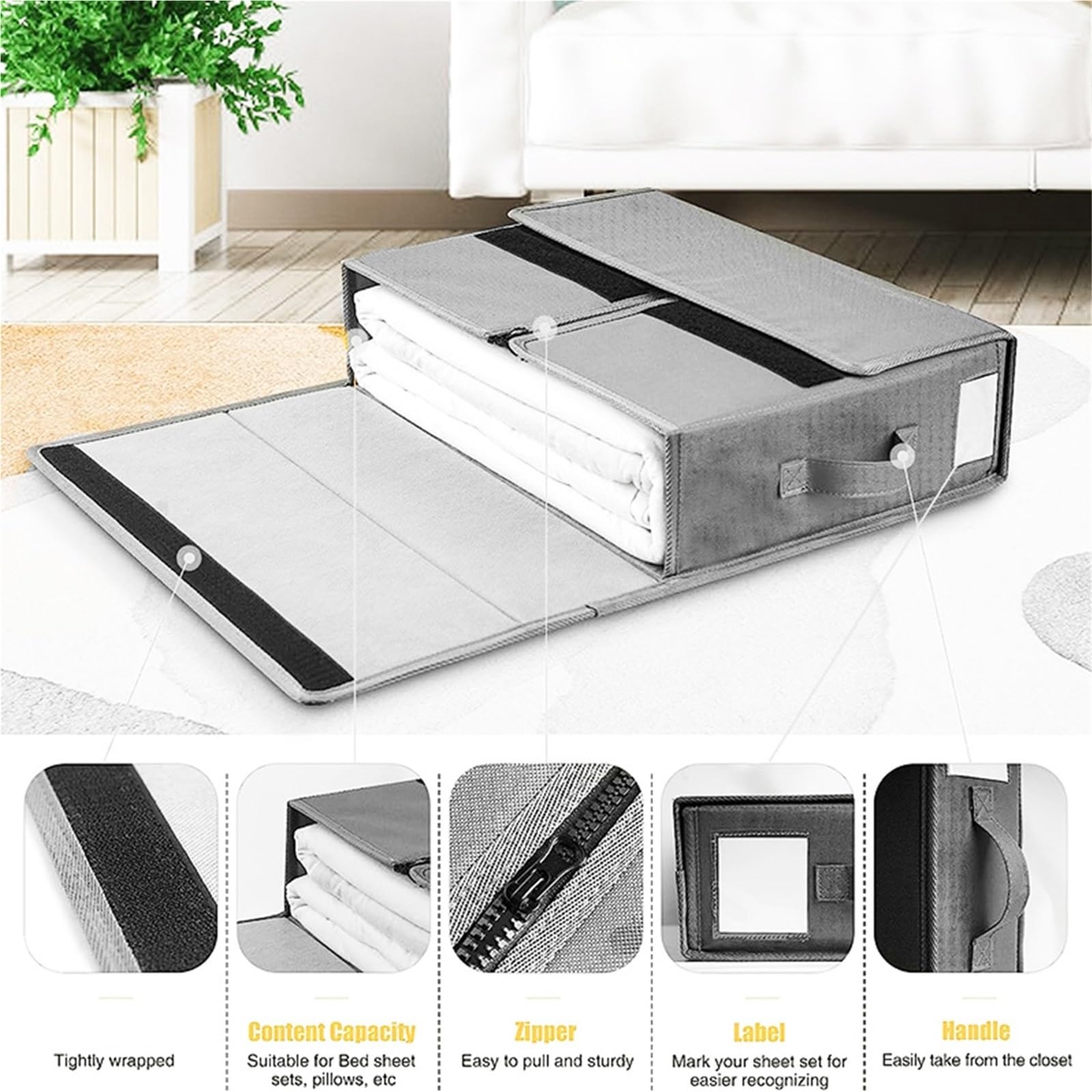 Organizer per lenzuola 1 Pz Lenzuolo Scatola di Immagazzinaggio Borsa Sottoletto Grande Capacità Pieghevole Vestiti Cuscino Trapunta Organizzatori Borse contenitore Articoli Vari(Dark Gray)