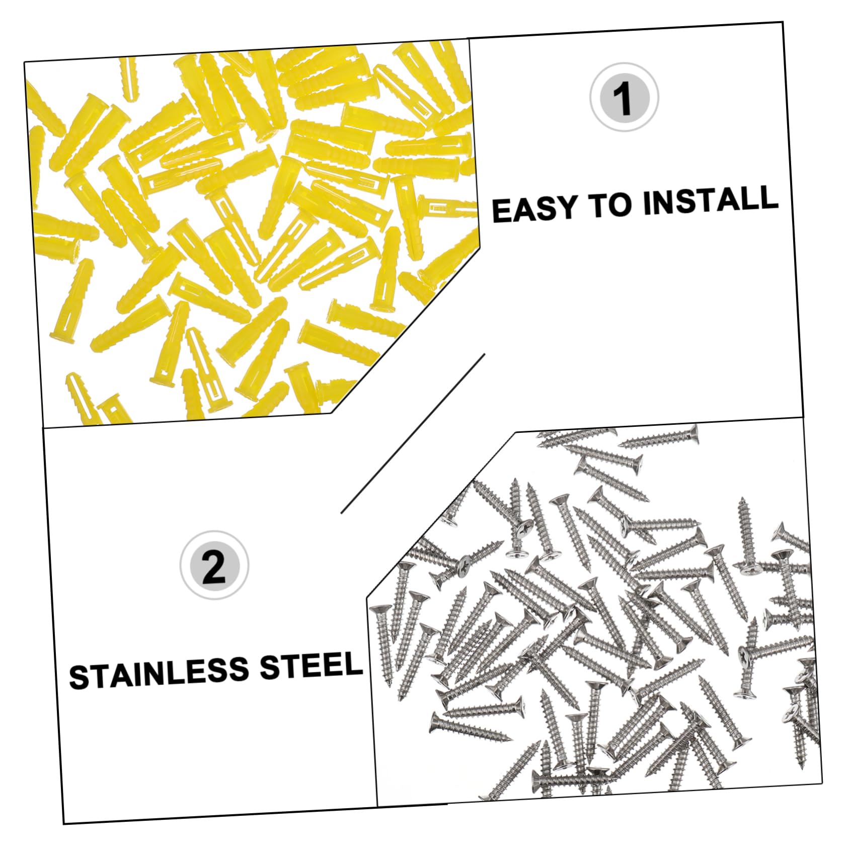 Unomor 100 Pcs Yellow Expansion Tube Screws Drywall Screw Anchors Self-Tapping for Wall Stainless Steel Flat Head Drywall Hole Filler