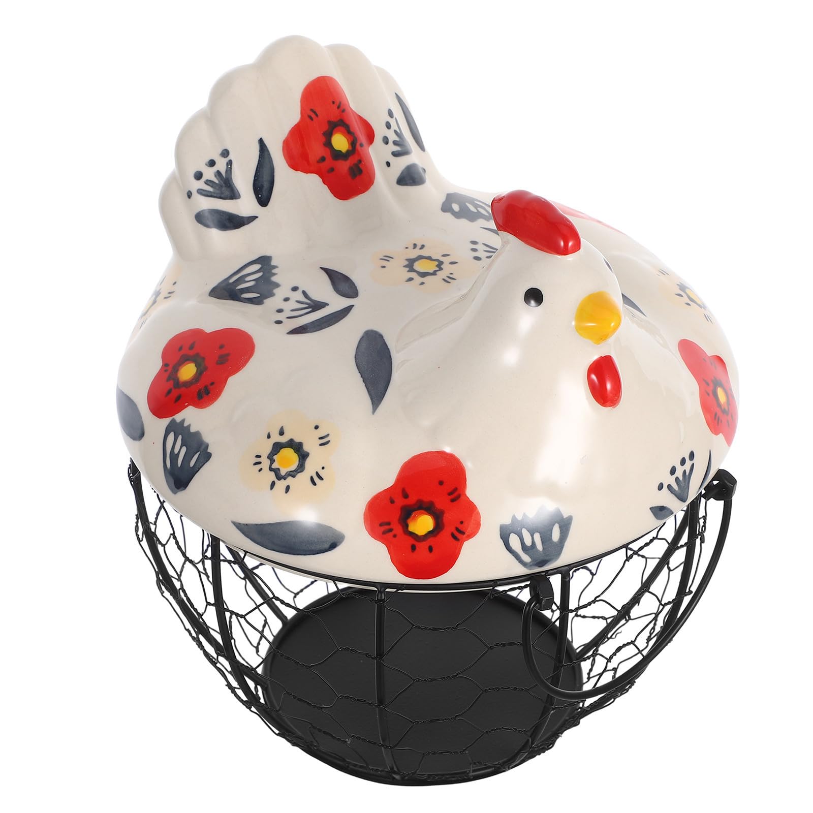 Cesta para Huevos de Cerámica y Metal con Tapa, Diseño Ligero y Portátil para Cocina y Comedor, Organizador Decorativo con Forma de Gallina Elegante y Práctico
