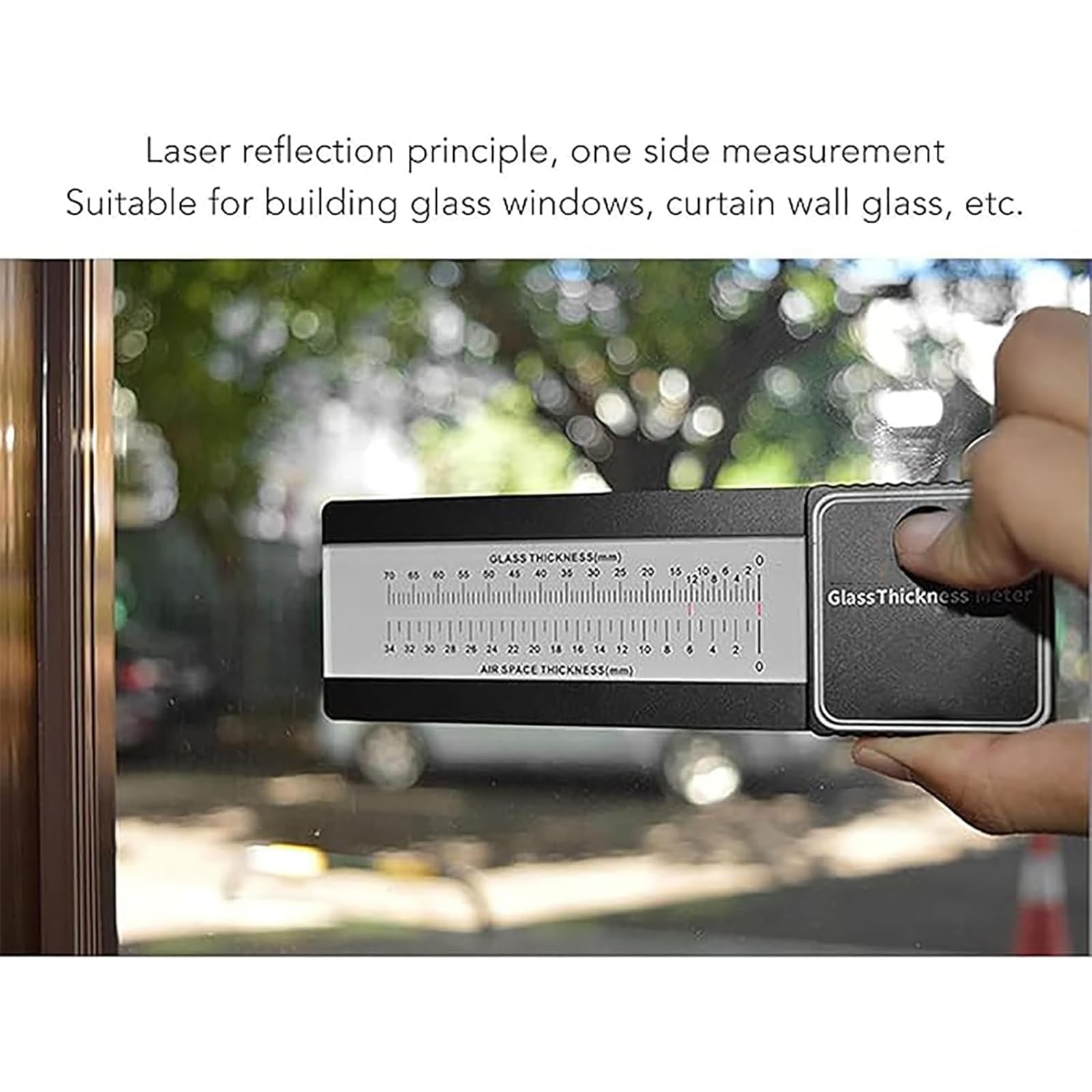 Medidor De Grosor De Vidrio Digital, Medidor De Espesor De Vidrio, Con Pantalla De Escala, Precisión ± 0.5 Mm, Espesor De Vidrio 70 Mm, Intervaliante De Aire 34 Mm, Para La Construcción De Ingeniería