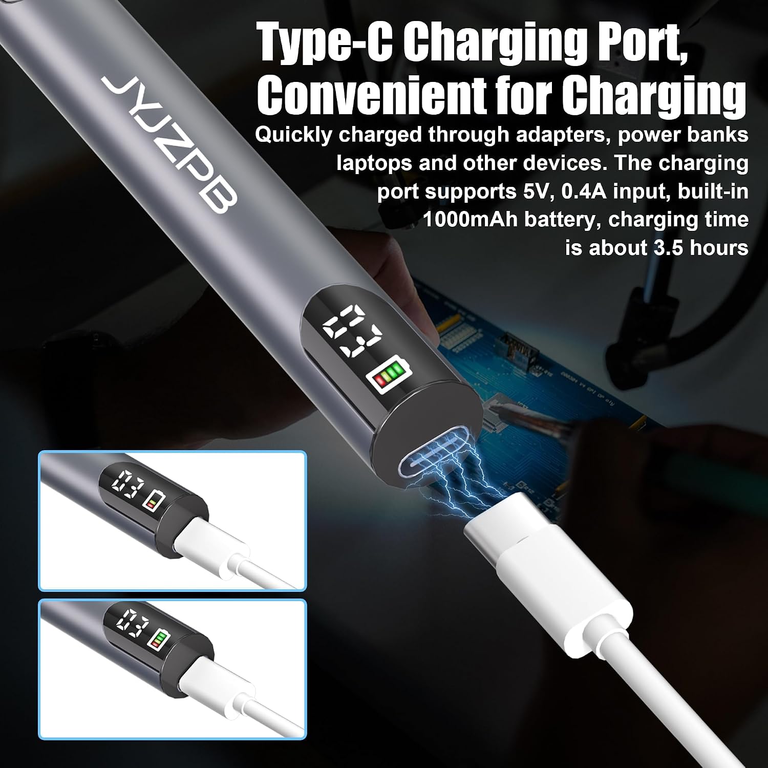 New Upgraded Large Capacity Portable Rechargeable Soldering Iron with LED Display Type-C Port, Suitable for Electronic Repair, Handmade, Jewelry Welding