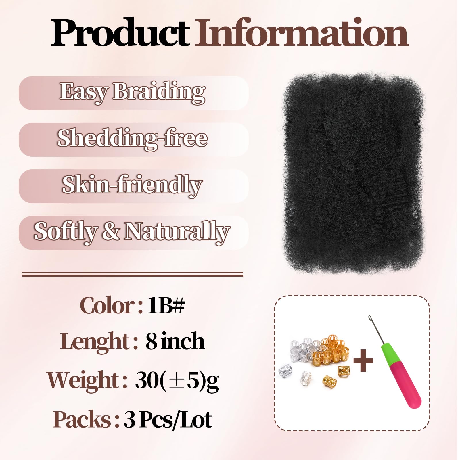 XIIMENALU Afro Kinky Curly Braiding Bulk Hair For Mini Twists Afro Kinkys Bulk Synthetic Cuban Twist Hair Soft Locs Micro Spring Twist For Dreadlocks Loc Repair (1B# - Image 2