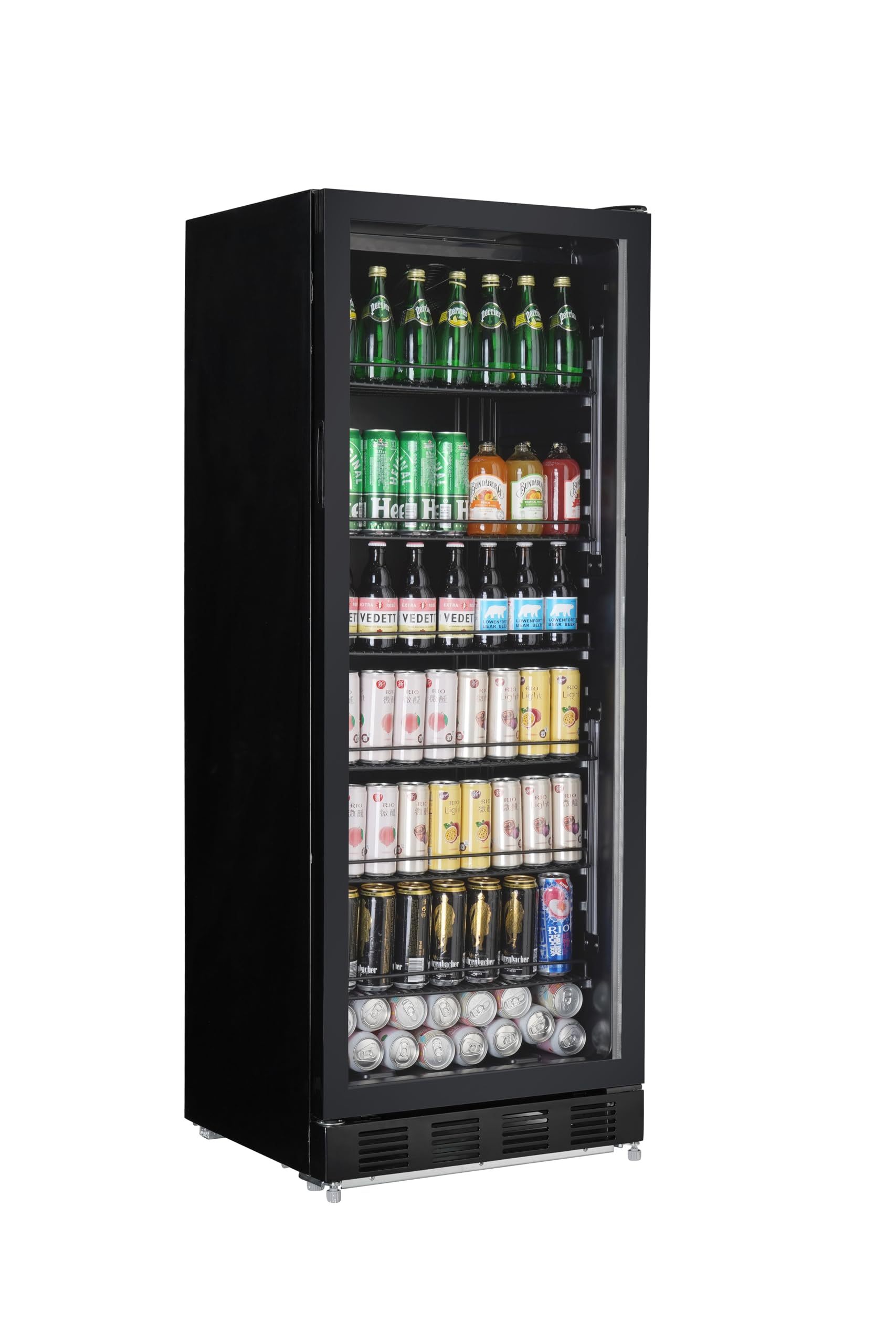 METRO Professional Getränkekühlschrank GSC4280B, Metall/Glas, 280 L, belüftete Kühlung, 210 W, mit Schloss, Schwarz