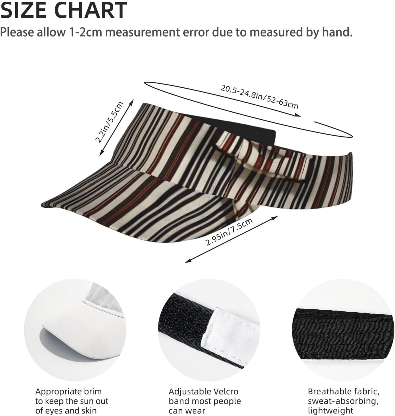 Brown Stripe Print Sports Sun Visor Hats Adjustable Running Golf Tennis Sun Cap for Women Men