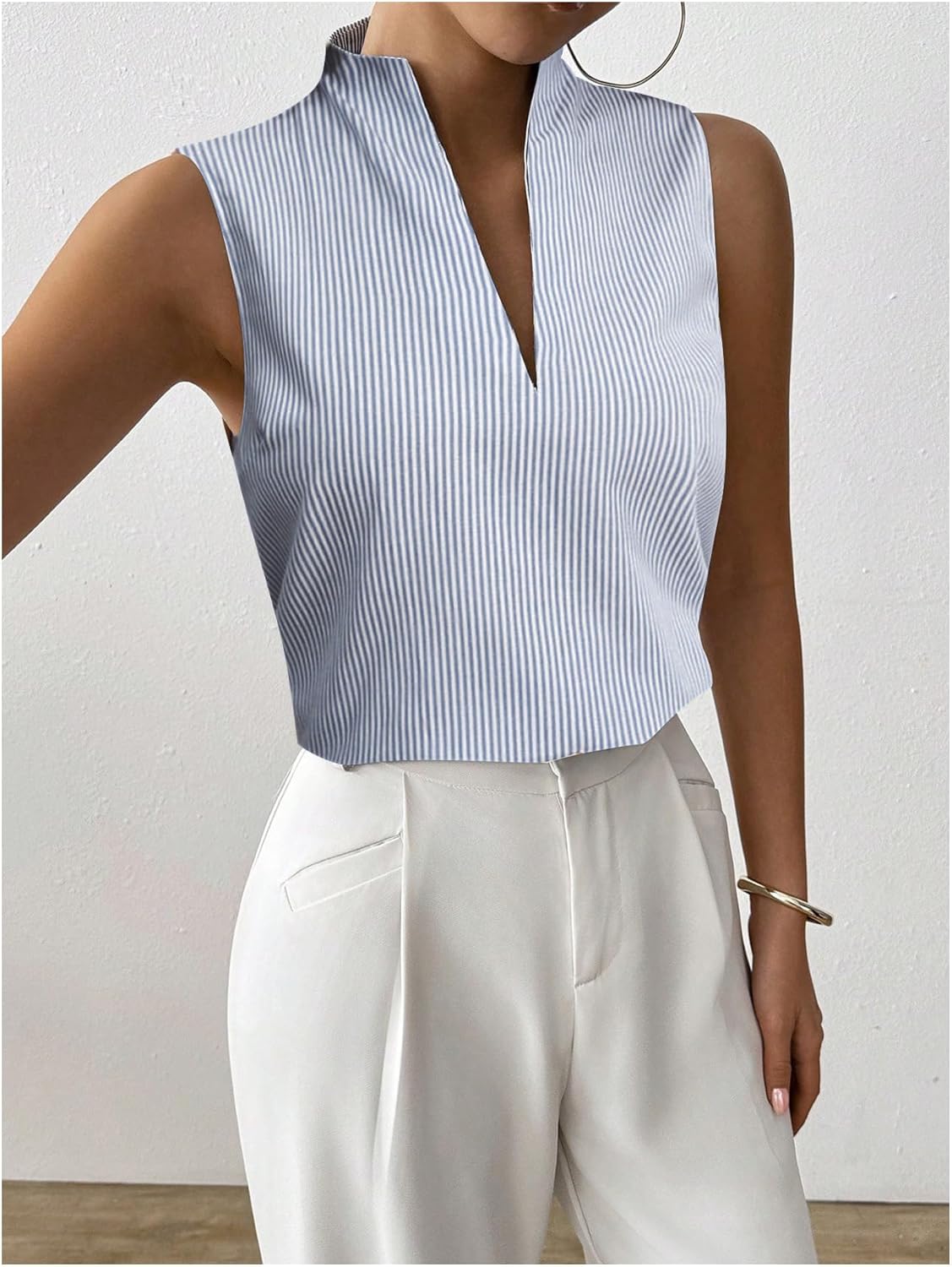 SOLY HUX Women's Work Outfits V Neck Sleeveless Blouses Summer Casual Tank Tops Business Office Dressy Striped Shirts - Image 3