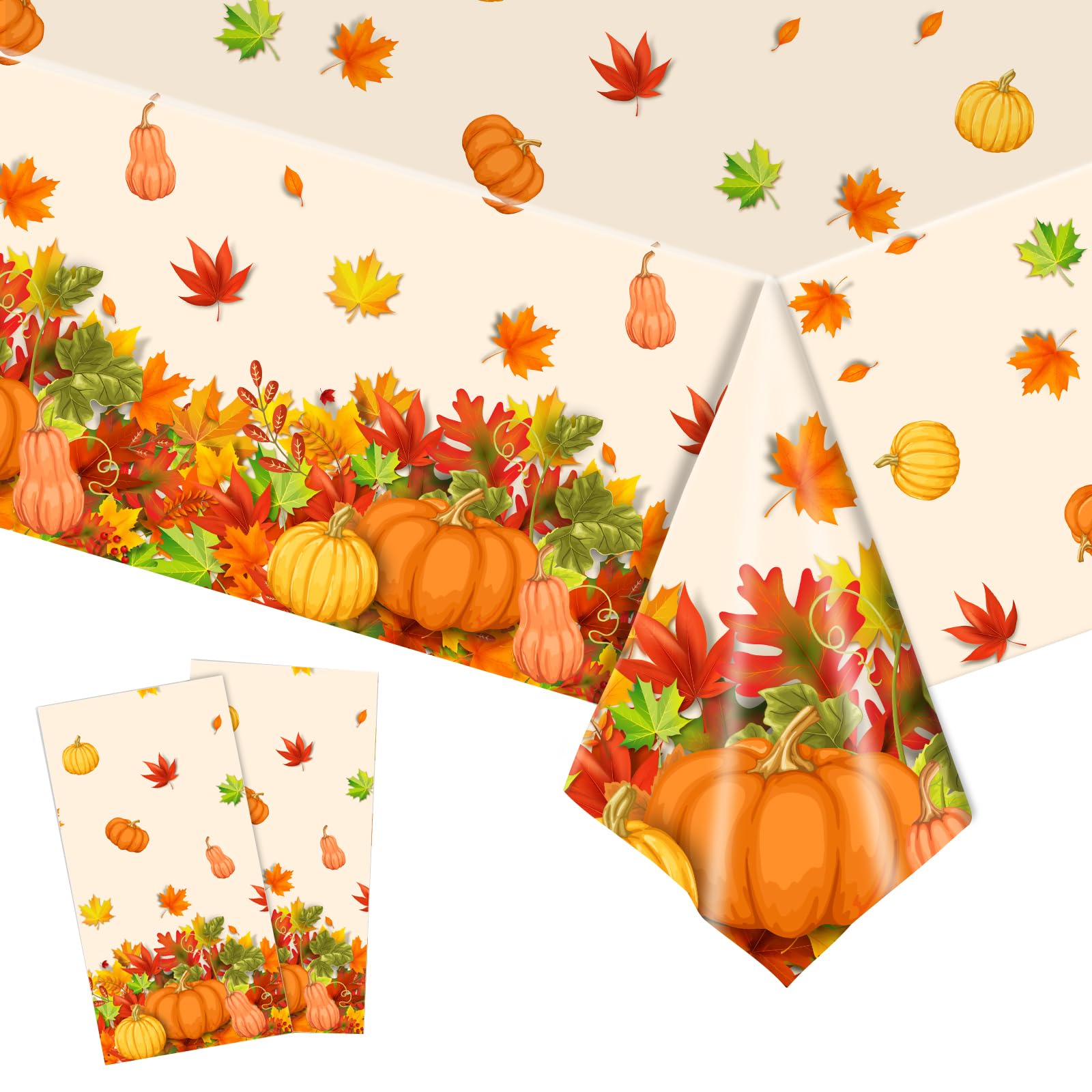 2Pcs Thanksgiving TableCloths,137cmx274cm Rectangle Harvest Fall Table Cloth,Pumpkin Maple Leaf Table Cover,Thanksgiving Table Decorations for Thanksgiving Autumn Harvest Party Supplies