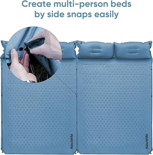 Miniatura 5 de Naturehike Colchoneta de dormir para camping, ultraligera para 2 personas con almohada, inflado rápido, almohadilla de espuma viscoelástica para