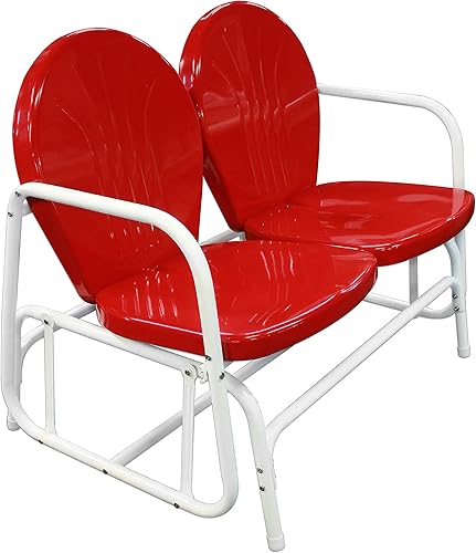 Miniatura 2 de Leigh Country TX 93512 - Planeador de doble asiento de metal para patio, color rojo y blanco