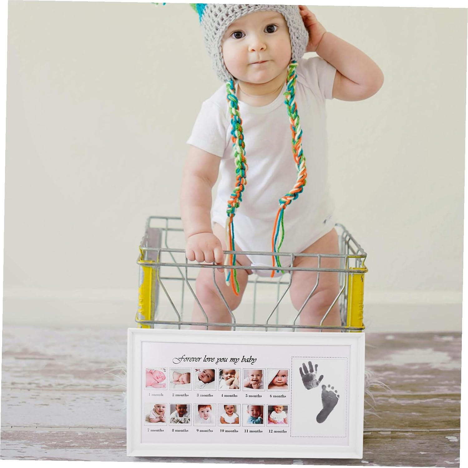 Footprint Keepsake Frame White Hand and Footprint Kit for Newborns Growth Record Picture Frame Nursery Wall and Table Display