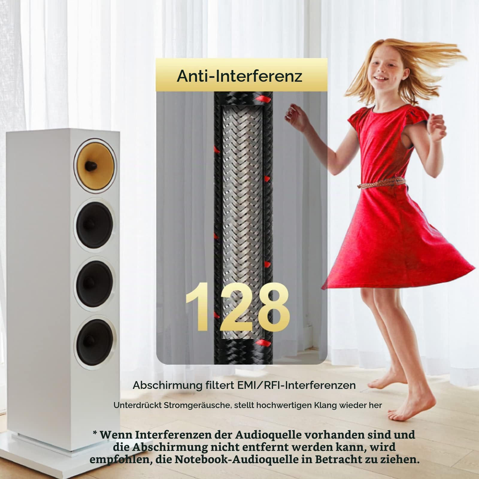 SKW Cinch Audio Kabel, OFC Kupfer - Dual geschirmt 2 x Cinch zu 2 x Cinch Kabel - analog Stereo Audiokabel für CD, DVD, Verstärker, Soundkarte, Decoder, Soundbar (5M, Rot)