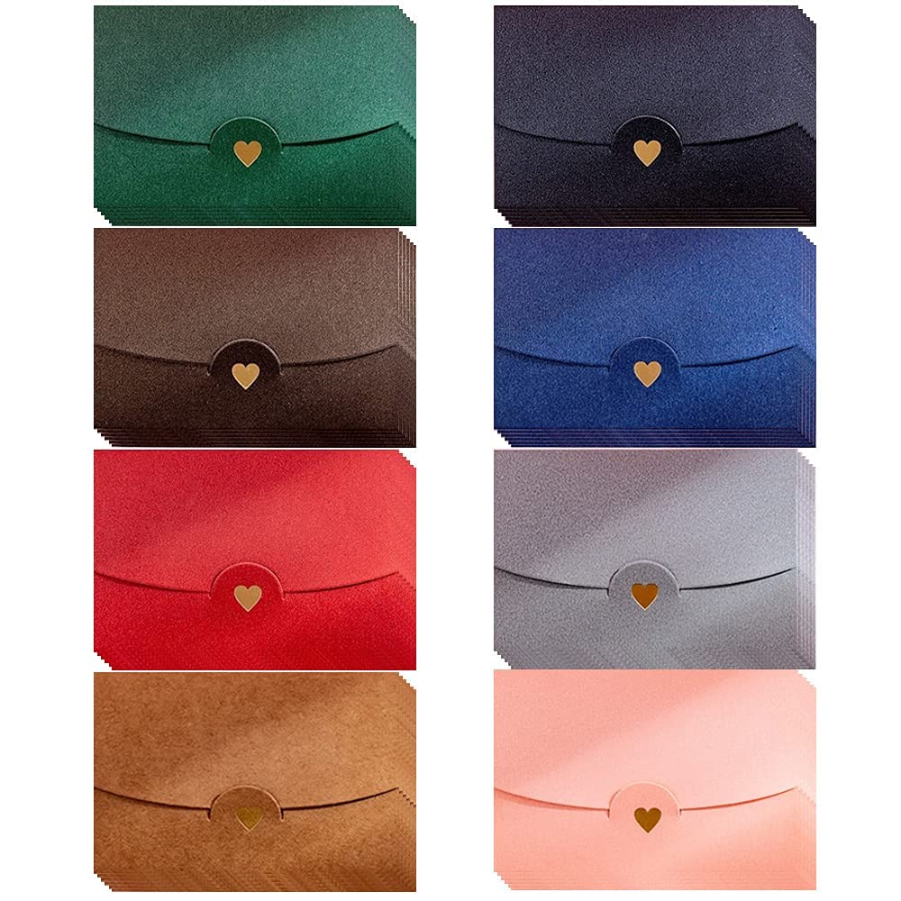 MAKINGTEC Mini Envelopes, 48 Pieces Gift Card Envelopes, Multi Color, with Heart Clasp for Invitations, Postcard, Wedding, DIY Gift Cards, Valentine's Day (8 Models)