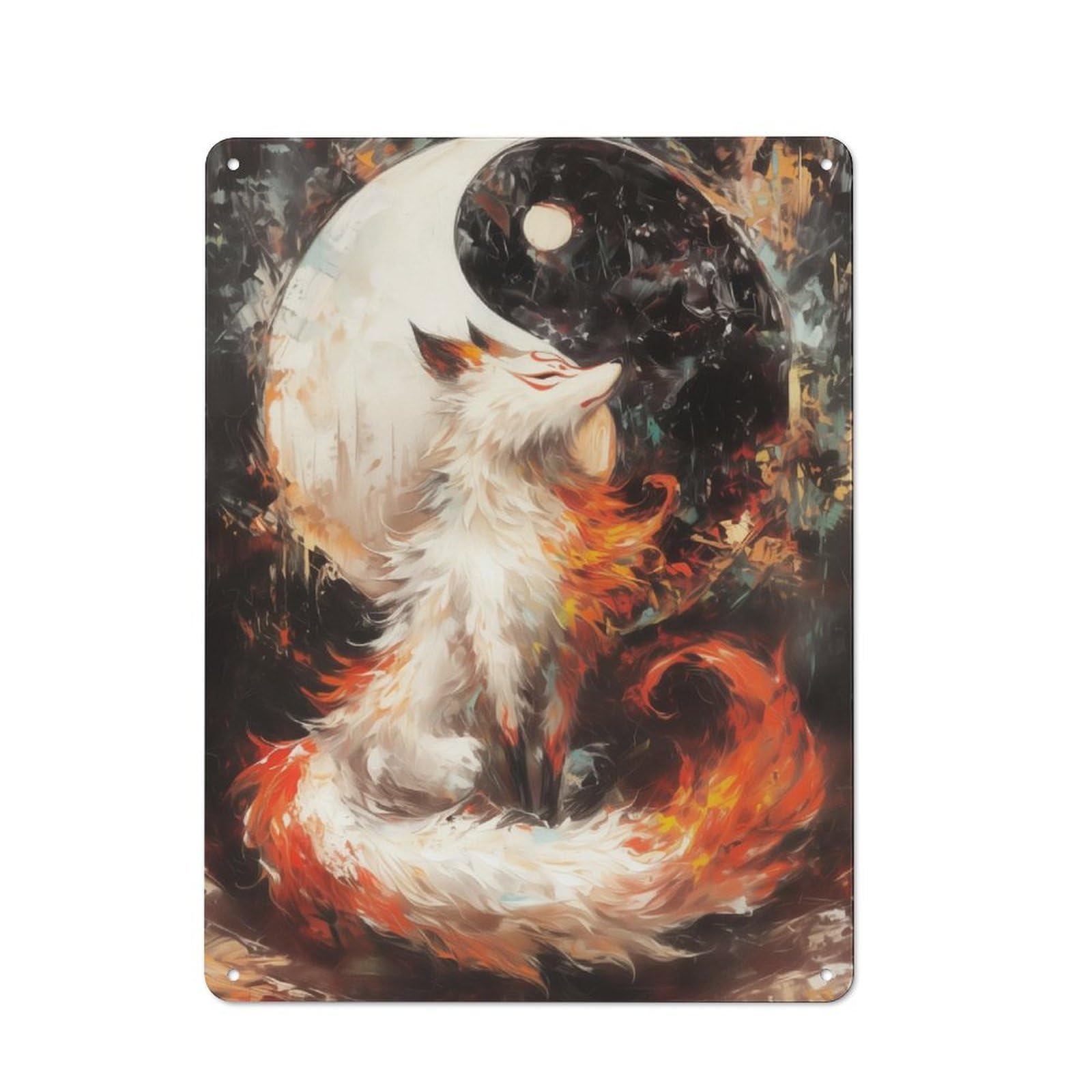 Junmoney Kitsune And Yin Yang Retro Tin Sign 40X30cm For Hobby Room Or Studio, New-Space Wall Decor For Creative Interior Collectors