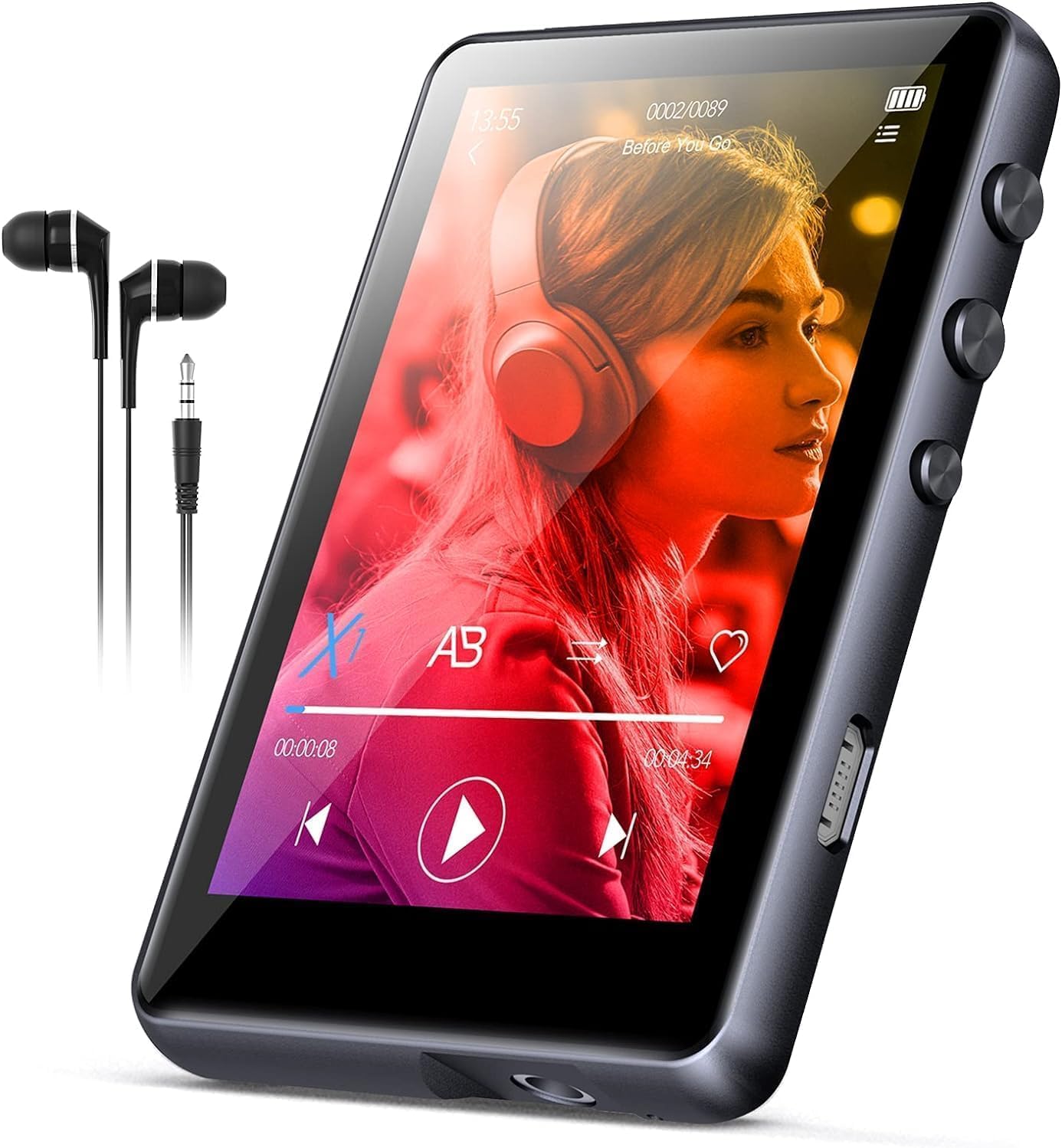 MP3 Player Bluetooth 5.3 - SWOFY 64GB Mp3 Music Player with 2.4" Touch Screen, Portable Digital Audio Player with HD Speaker FM Radio, Recording Support up 512GB Black