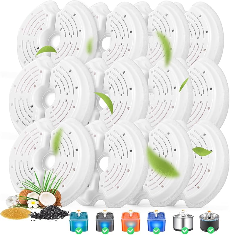 Refil para Fonte de Água para Gatos Monsin, Filtro de Tripla Filtragem para Fontes de 2,5 L e 2,0 L, Pacote com 12