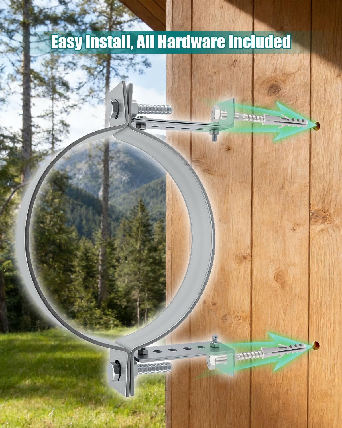 8 Inch Adjustable Chimney Pipe Strap Clamp Bracket, 2 Pack Heavy Duty Galvanized Steel Wall Mount for B Type Gas Vent Pipe, with Hardware Kit