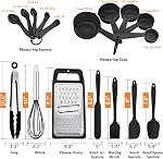 E-far 22-Piece Mixing Bowls with Black Lids & Accessories Set, Stainless Steel Nesting Bowls with Covers & Non-Slip Bottoms, Metal Bowls for Cooking/Baking/Serving/Storage - Size 7/3.5/2.5/1.5/1 QT