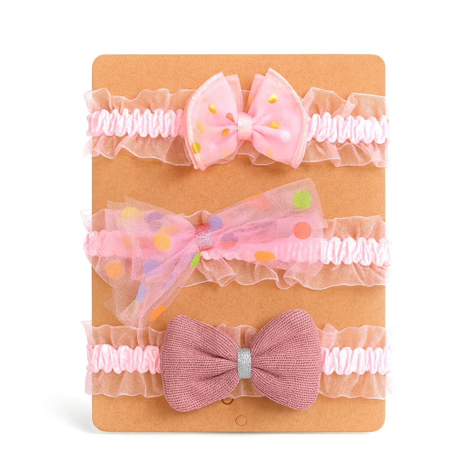 SYGA 3 Pcs Baby Headband Set – Polka Dot and Fabric Bows Designs – Soft, Stretchy Elastic, Infant & Toddler Headbands, Perfect for Newborns, Photoshoots & Gifts (Pink)-image-29