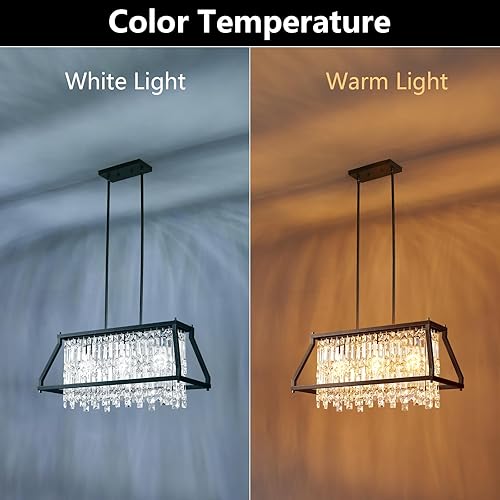 Miniatura 5 de BBLLWJ Lámpara de comedor de 25.98 pulgadas, lámpara de cristal trapezoidal industrial de granja, lámpara colgante de cristal de metal negro para