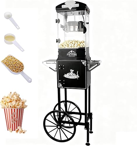 Miniatura 10 de Máquina de palomitas de maíz de 16 onzas con carrito y ruedas, máquina de palomitas de maíz de 850 W, máquina de palomitas de maíz de teatro con