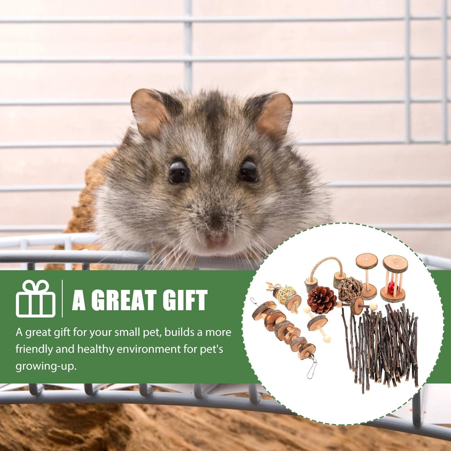 POPETPOP 1set Small Animal Chew Toys Teething and Molar Toys for Hamsters Guinea Pigs and Other Pets Safe for Grinding Playtime
