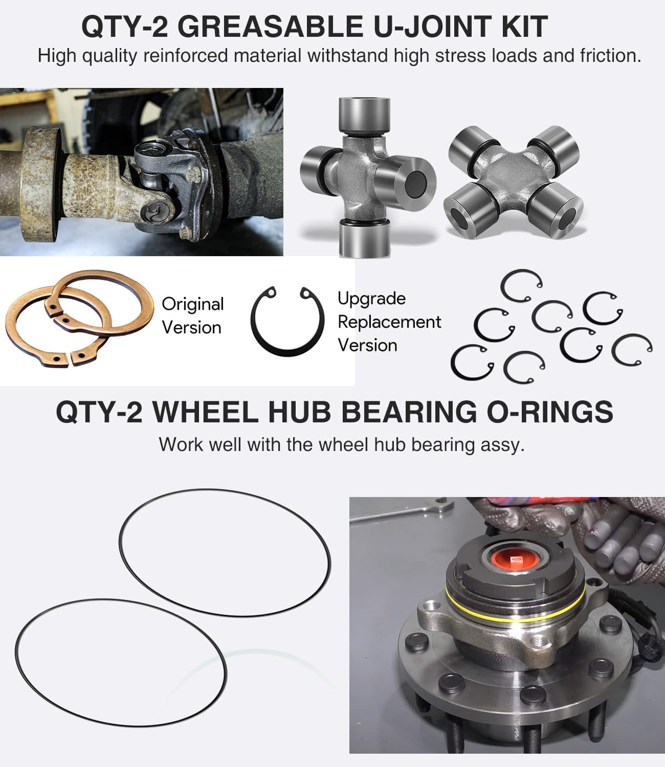Front Axle Seal U Joint Kit & Inner Knuckle Oil Seals & Outer Tube Seals & Hub O-Rings for 2005-19 Ford Super Duty F250 F350 F450 F550 Dana 60, 2014835, 2023068, 2017426, 54983, SPL55-3X, 25-332X