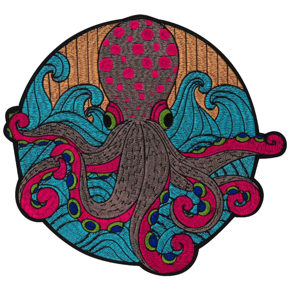 Embroidered Large Patch Ocean Iron-On Back Jacket Accessory Mythical Sea Monster Octopus Applique