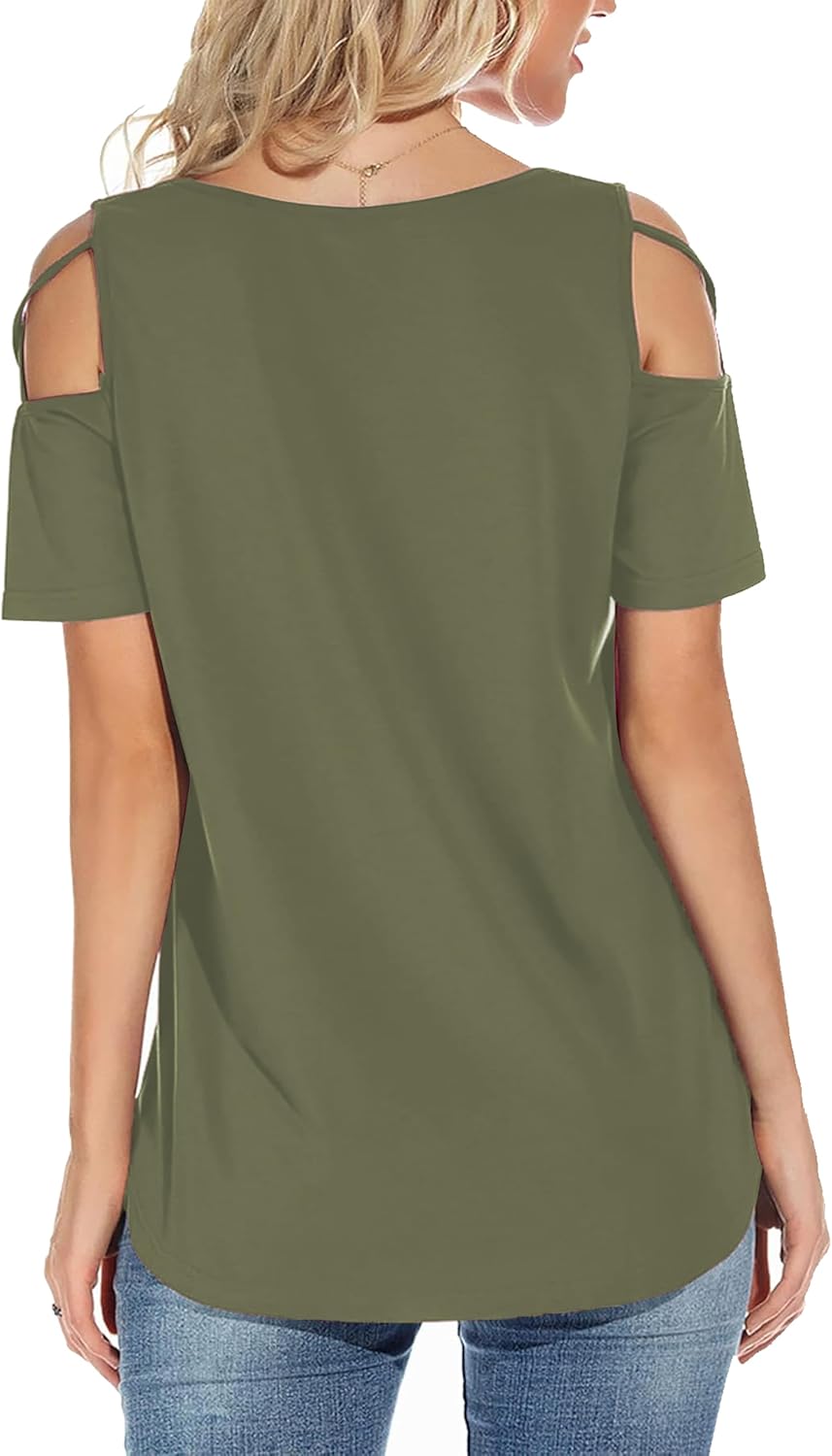 Jar of Love Women's Short Sleeve Cold Shoudler Tops T-Shirts for Women Spring Summer Tops Loose Fit Tunic 2026 - Image 4