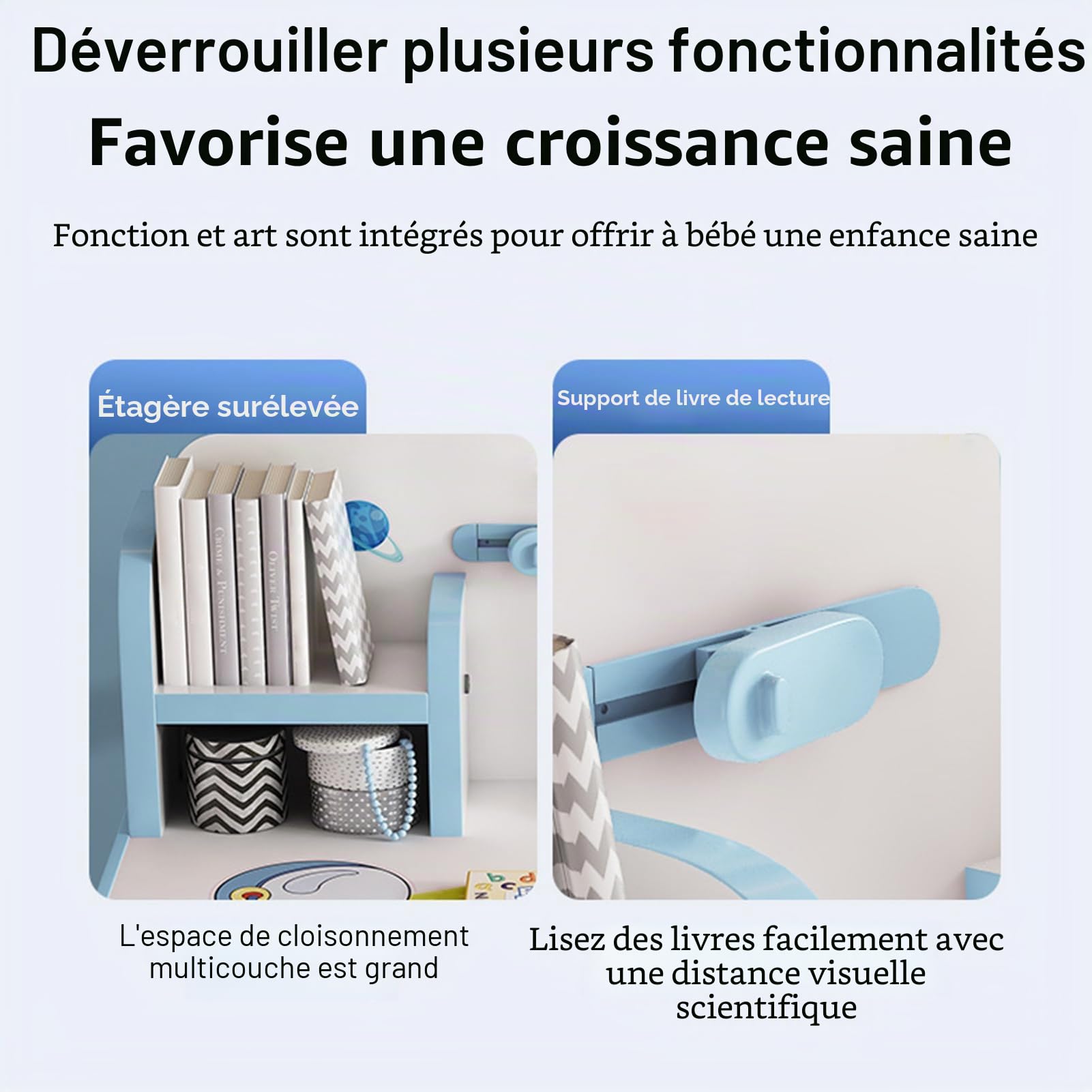 Ensemble de Bureau Enfant, Table Enfant avec Chaise, Table et Chaise Enfants avec Motif de Dessin Animé, Chaises de Bureau Ergonomique avec Grande Planche d'Écriture, Étagère et Seau à Livres (Rose-B)