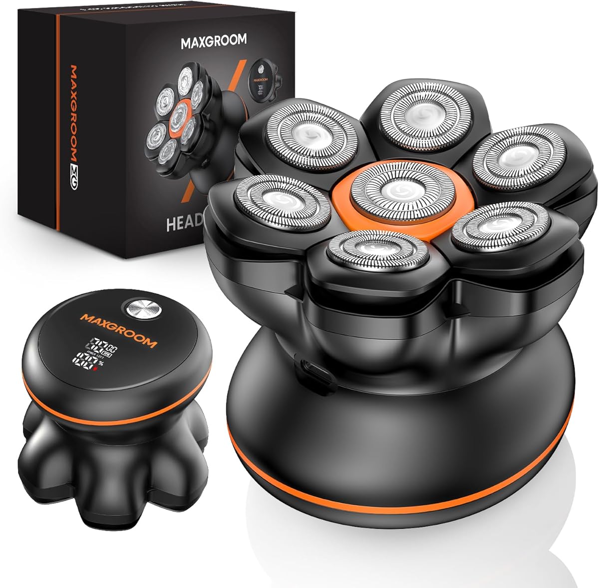 Glatzen Rasierer Herren,MAXGROOM 7D Glatzenrasierer, Wasserdichter Kopfrasierer Glatze,Magnetische Kopf Rasierer Herren,Wiederaufladbar Typ-c Head Shaver Men,Leicht zu Reinigen