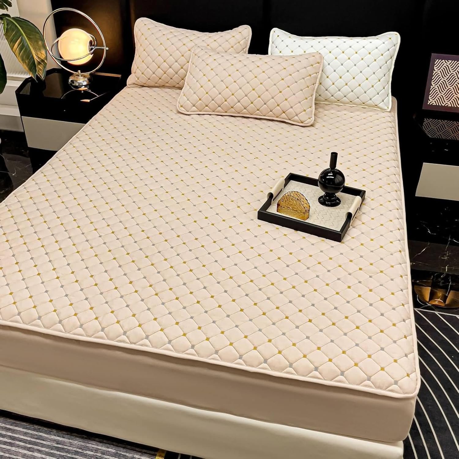 Beydodo Bed Fitted Sheet with Deep Pocket, Bedsheets 135x200 cm Solid Light Khaki, Polyester Fitted Bed Sheets for Dorm