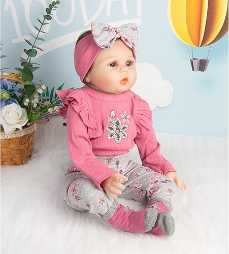 Miniatura 3 de Ropa de muñeca Reborn de 22 pulgadas, accesorios para niña, juego de 4 piezas rosa para muñeca Reborn de 22 a 24 pulgadas, niña recién nacida