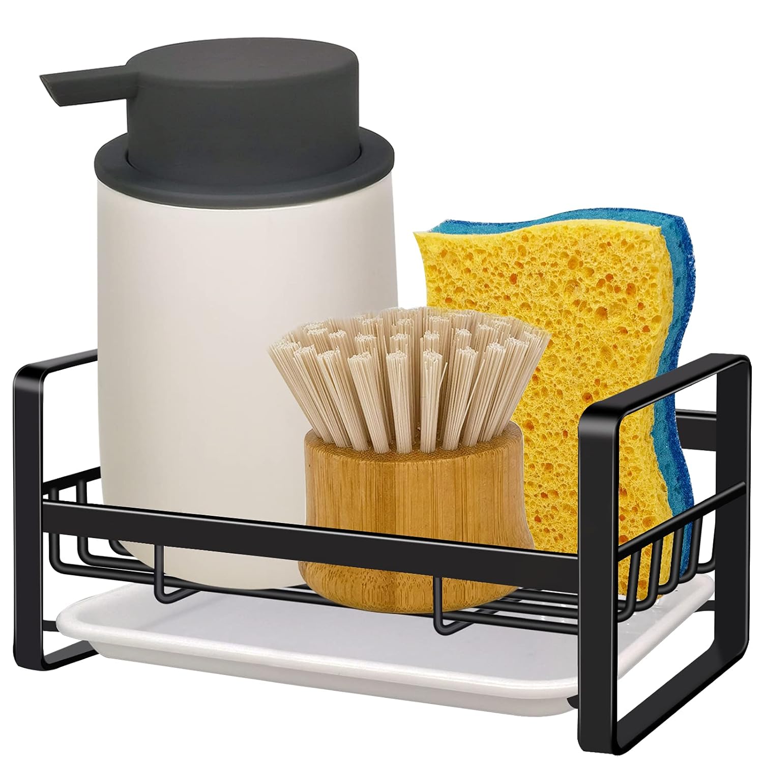 VANTEN Kitchen Sink Caddy Sponge Holder Organizer Sink Tray Drainer Rack Soap Dish Dispenser Brush Holder Storage Accessories