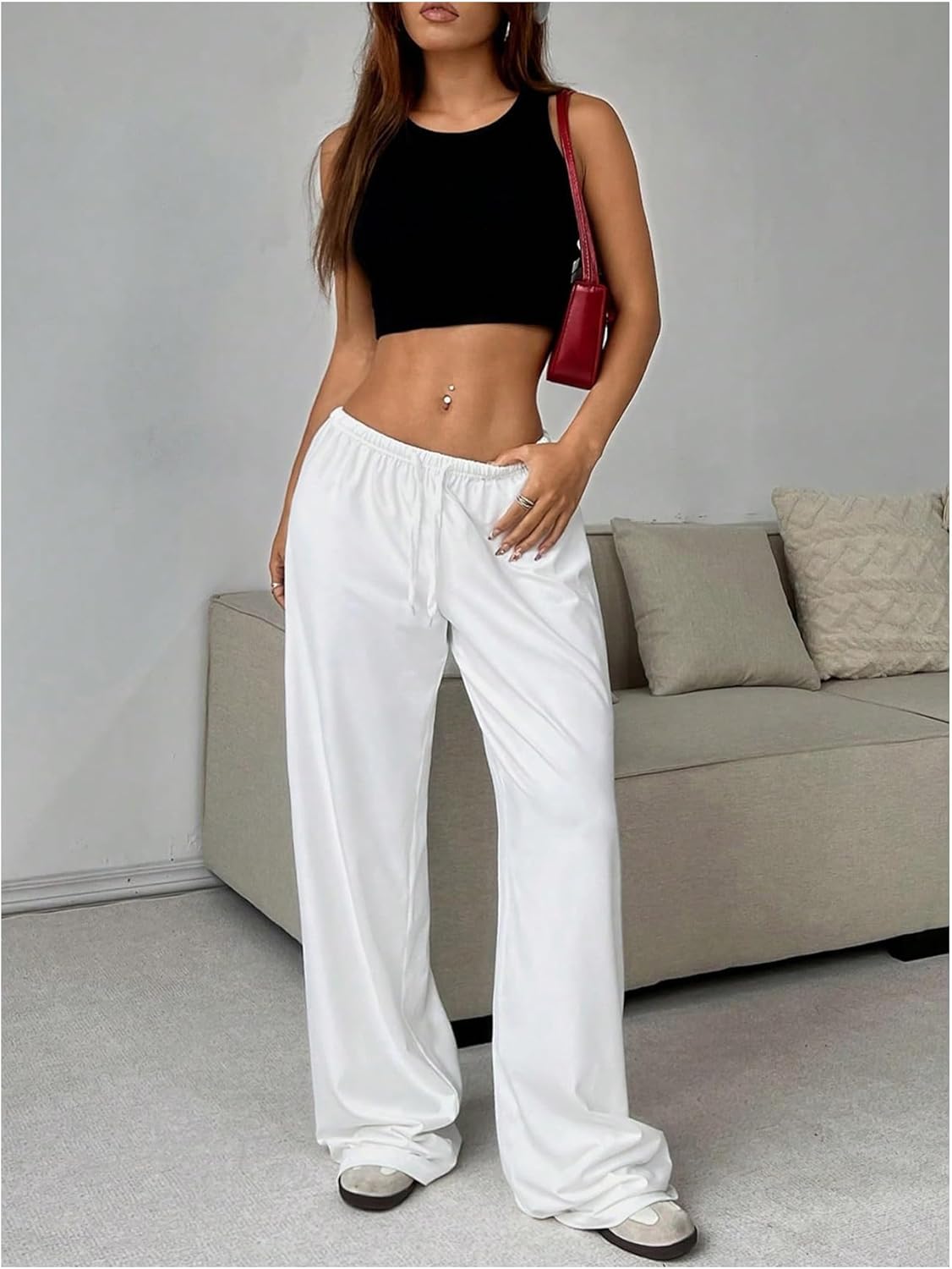 RoseSeek Women's Drawstring Waist Straight Streetwear Long Wide Leg Pants Casual Loose Baggy Workout Long Fall Sweatpants - Image 5