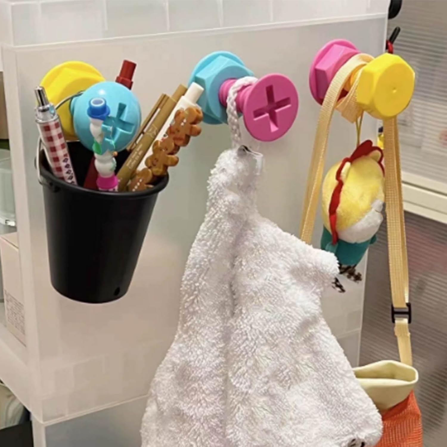 Sonew 3Pcs Cute Colorful Screw Hooks Strong Adhesive Punch Multifunctional Wall Hangers for Towels Hats image 3