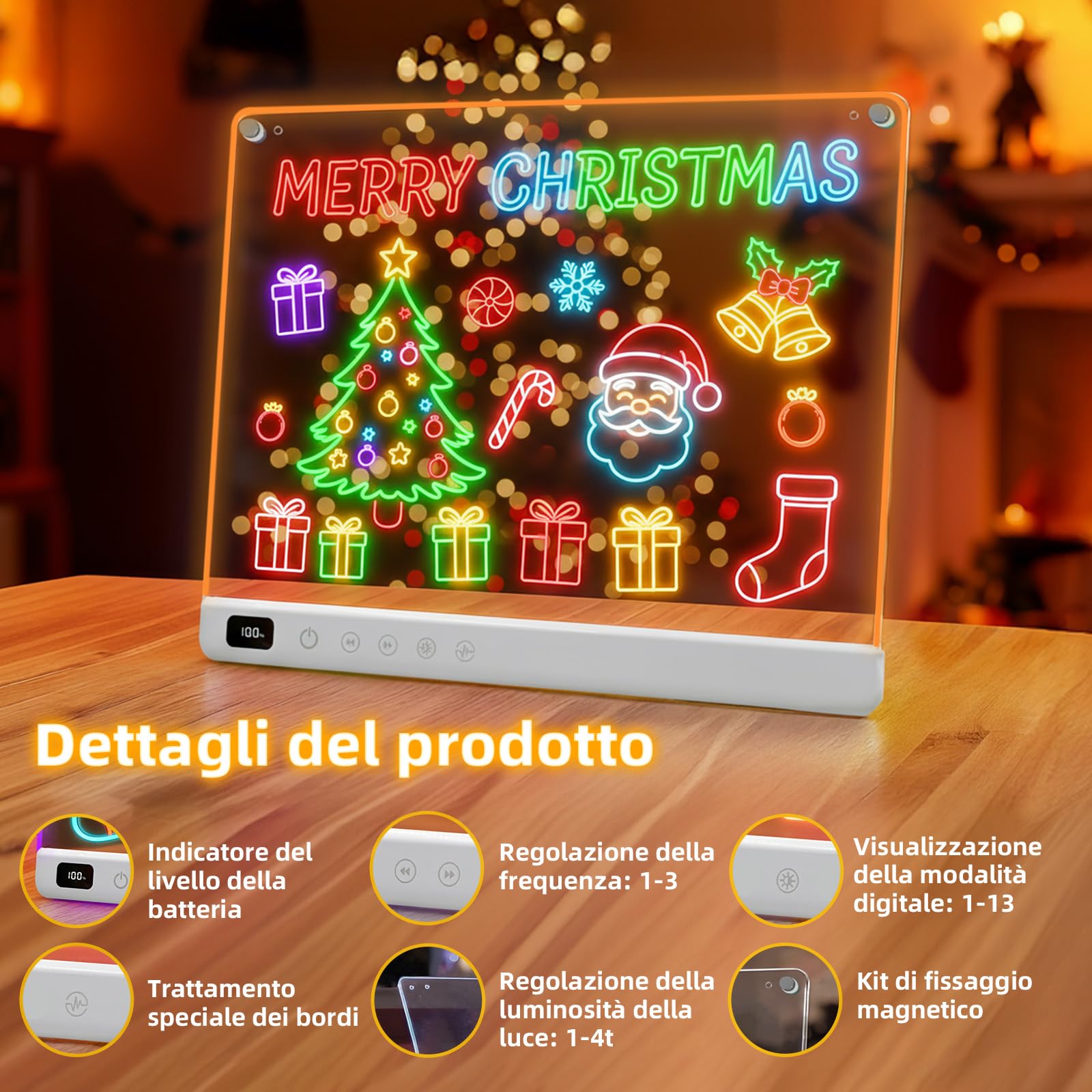 Lavagna luminosa a LED per bambini con 13 effetti luminosi, lampada da disegno ricaricabile a LED per bambini 35 * 25 cm, tablet da disegno con luce al neon Regali per Natale Regali di compleanno