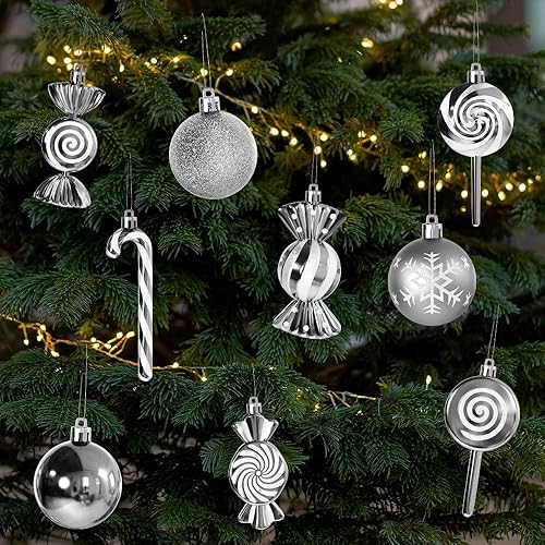 Miniatura 10 de 36 piezas de adornos de Navidad, adornos de Navidad de plástico irrompibles MOYEE para árbol - decoraciones de Navidad de bastón de caramelo,