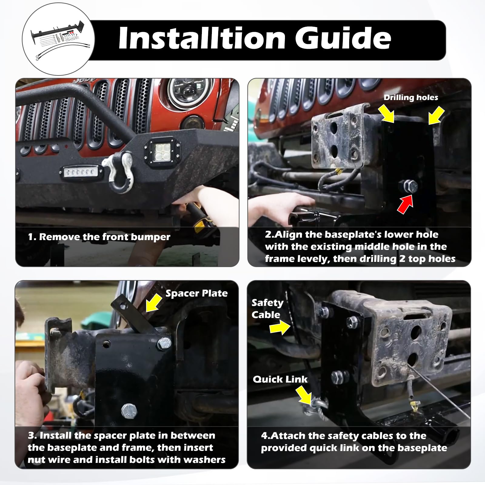 Jeep Wrangler Tow Bar Kit Baseplate Insert Replacement Kit For BX1126 ...