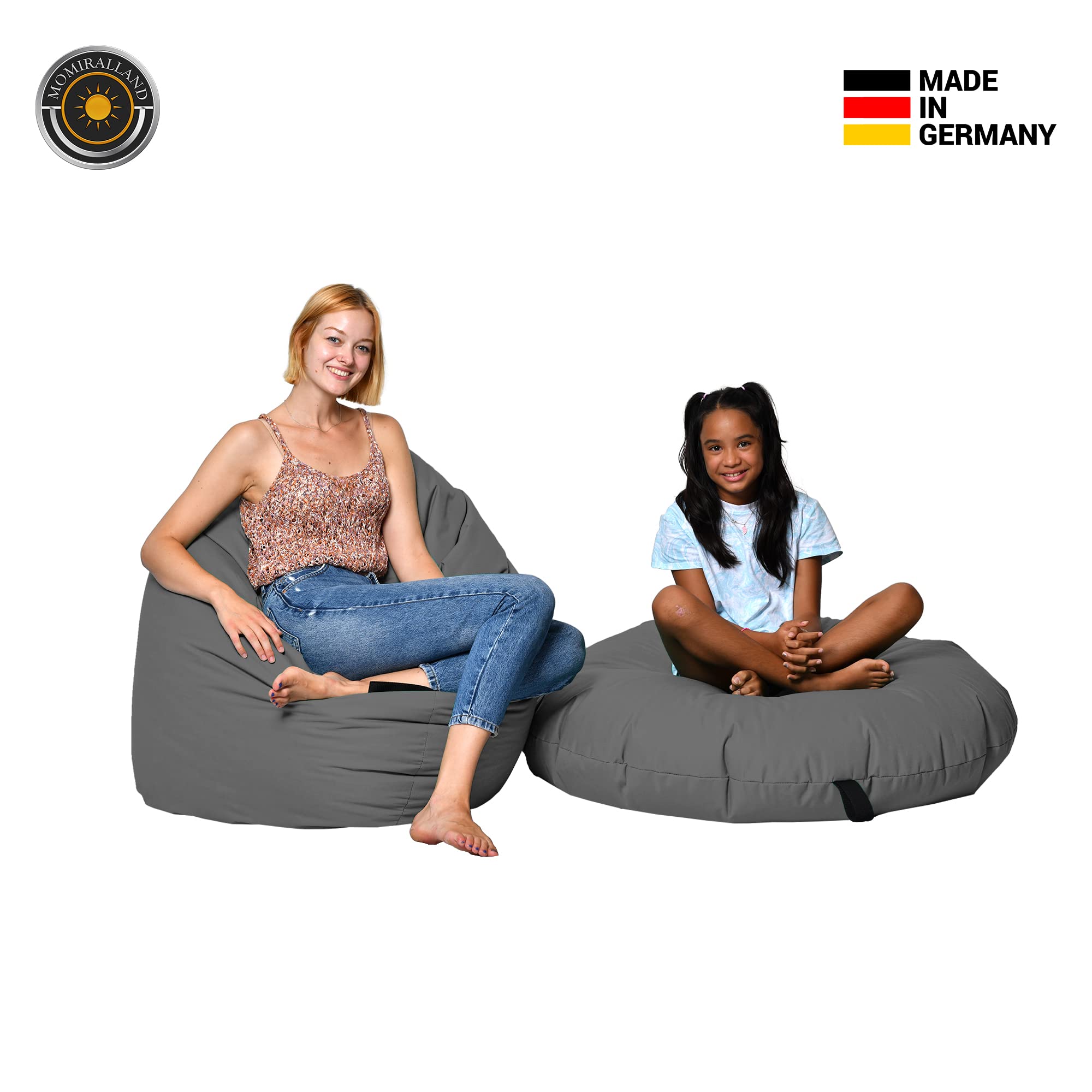 Sitzsack 2 in 1 Funktion für bequemes Sitzen & Liegen – Indoor & Outdoor da er Wasserfest ist – Bdenkissen – für Kinder & Erwachsene (Anthrazit, 120 cm - Durchmesser)