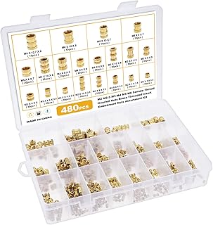 480 Pieces Female Thread Knurled Nuts M2 M2.5 M3 M4 M5 M6 20 Sizes Brass Threaded Insert Embedment Nuts Assortment Kit for 3D Printing